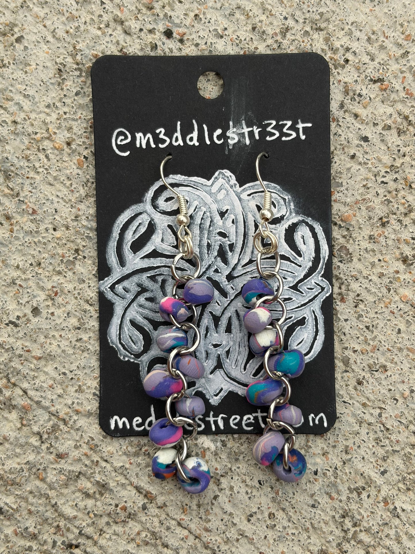 Blue/Purple Handmade Bead Chain Earrings