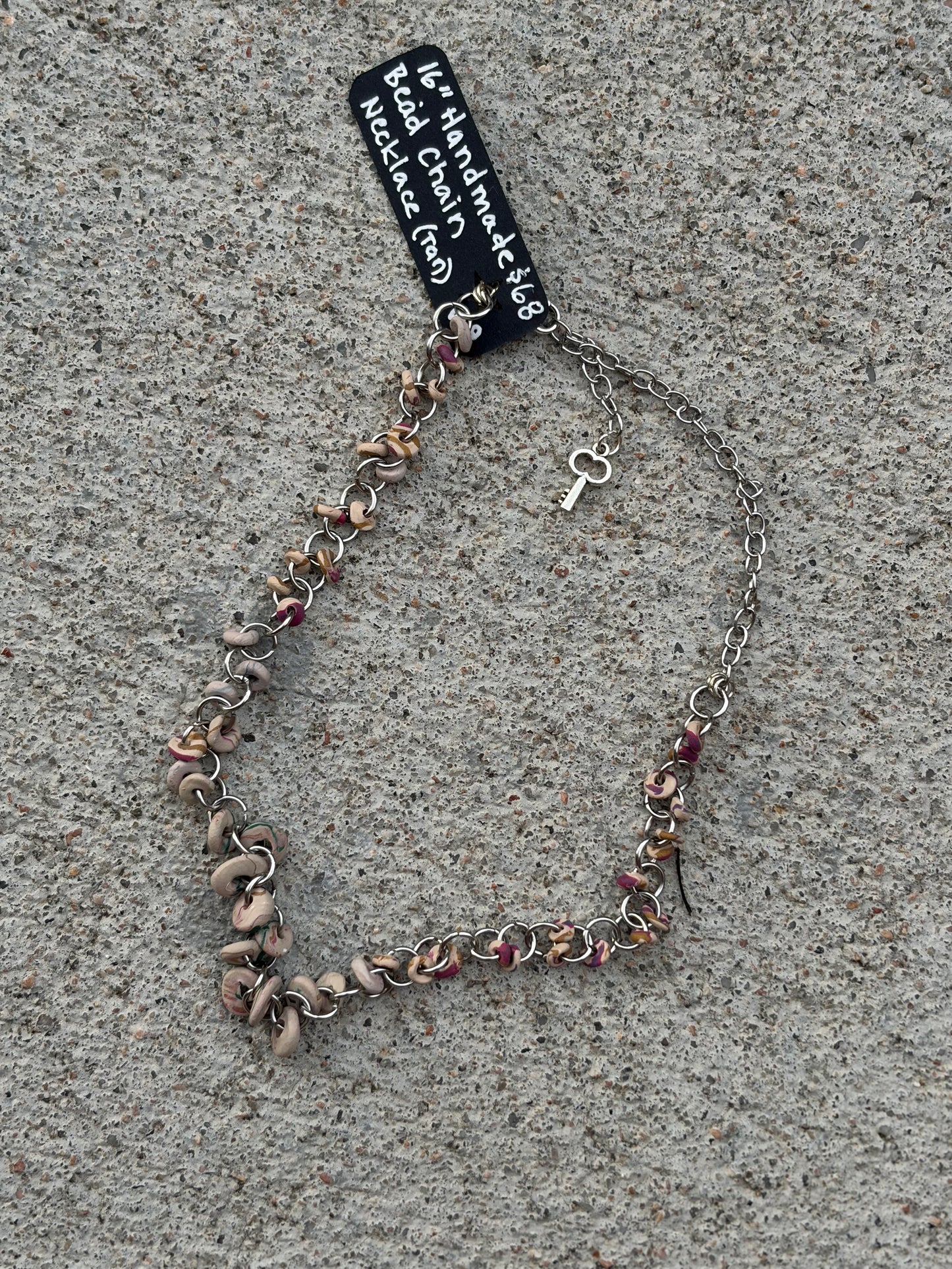 Tan Handmade Bead Chain Necklace