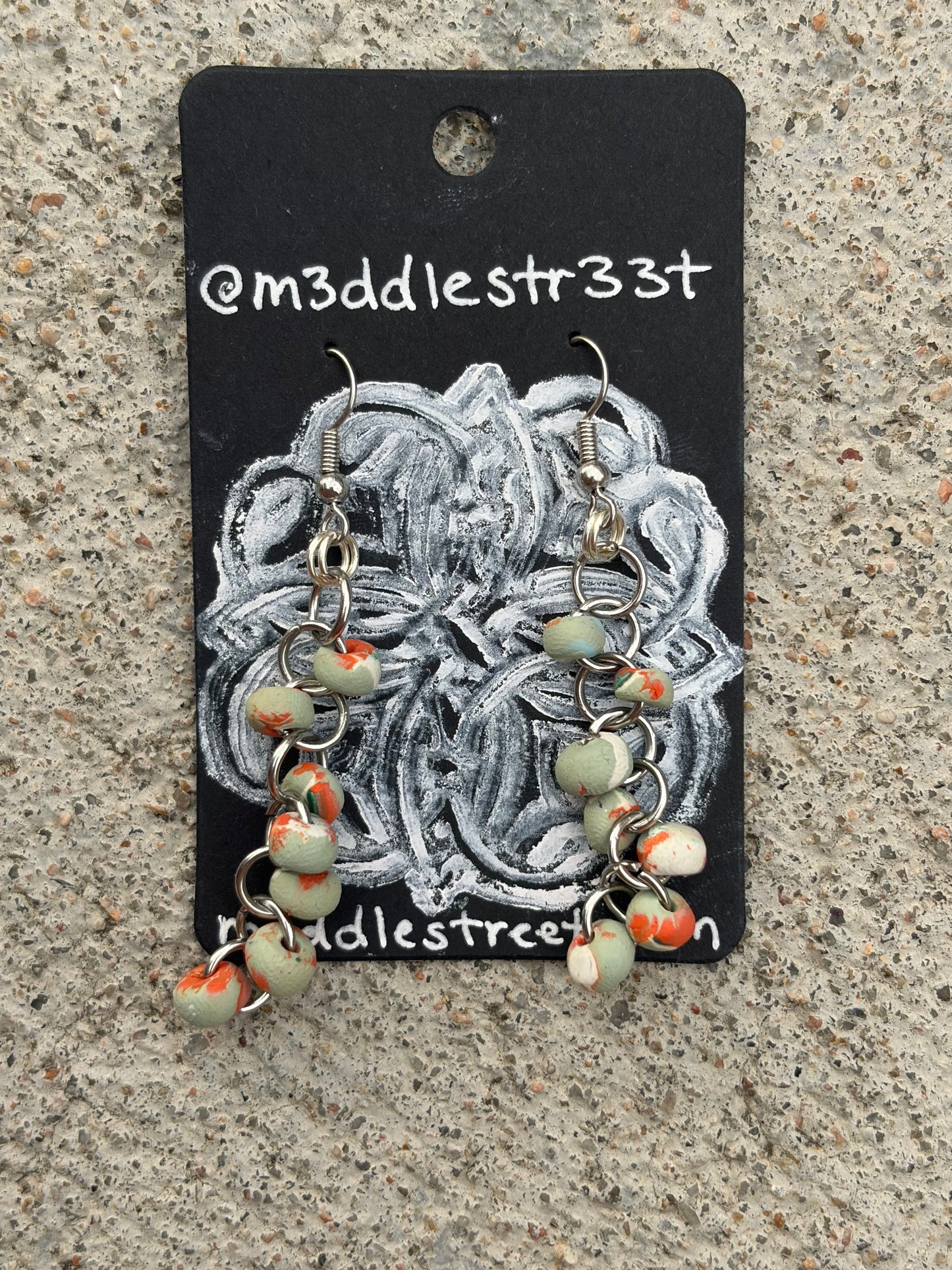 Teal/Orange Handmade Bead Chain Earrings