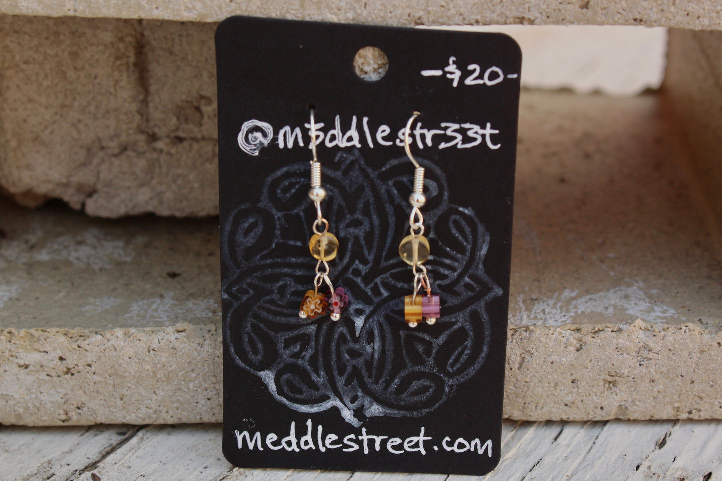 Amber and Flower Earrings