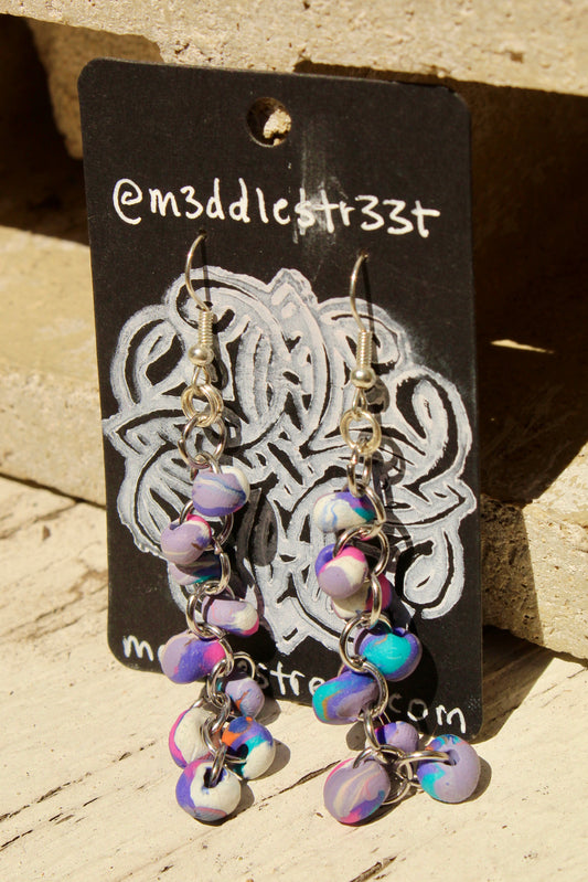 Blue/Purple Handmade Bead Chain Earrings